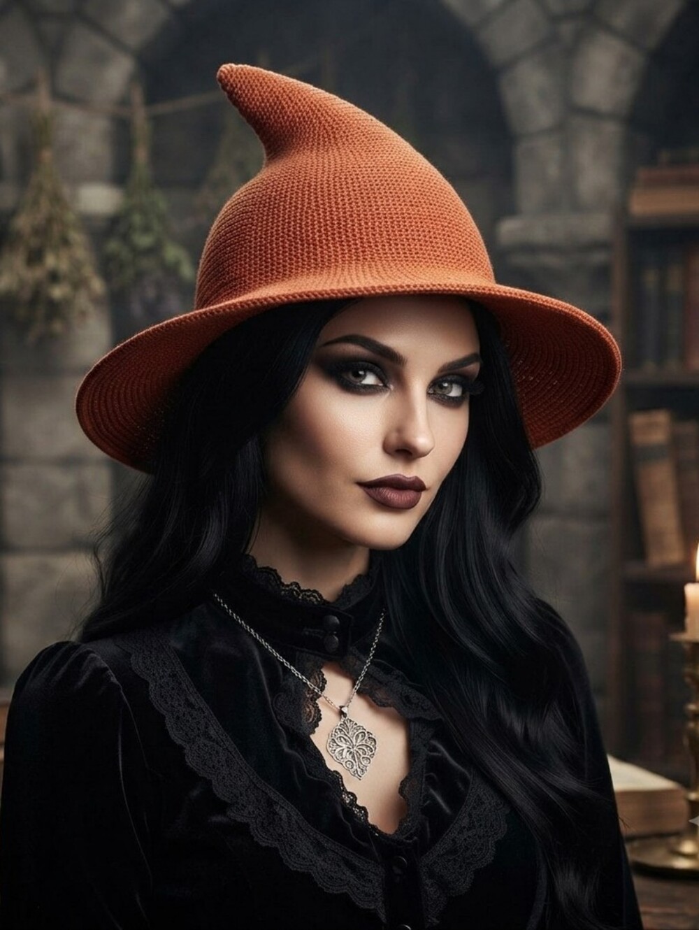 Stylish Womens Pointed Knit Style Witch Orange Hat